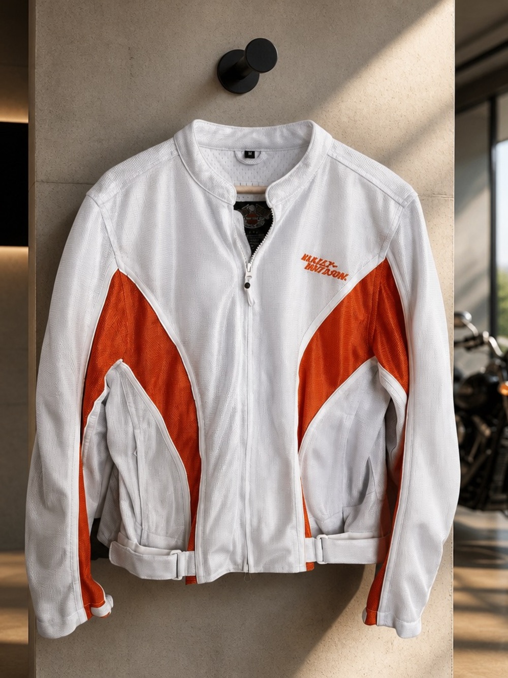 Harley-Davidson White & Orange Mesh Motorcycle Jacket with Amour NWOT